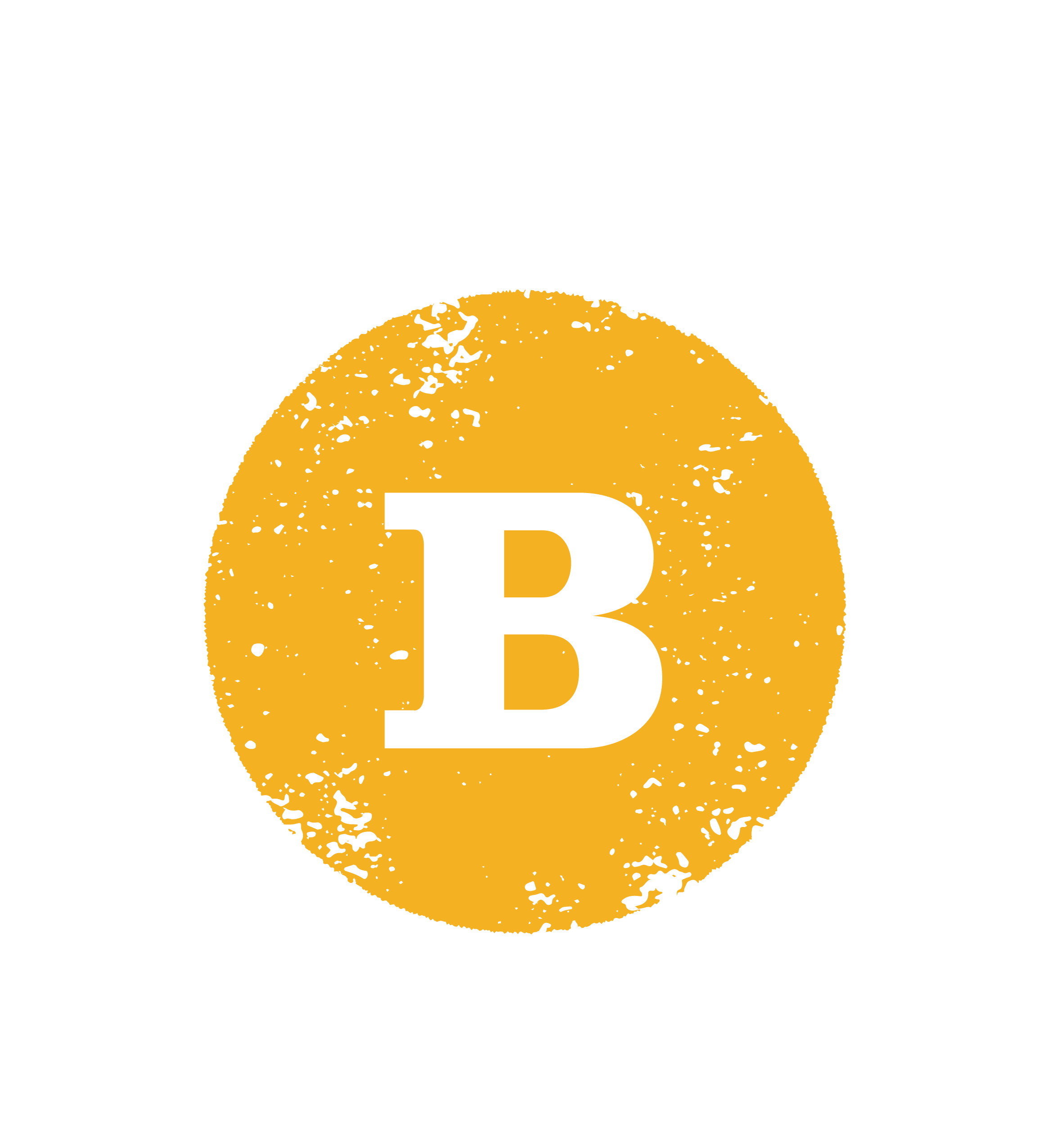 A digital illustration of a Bitcoin token with a yellow-golden color, a large white letter 'B' in the center, and black speckles on the surface, set against a black background.