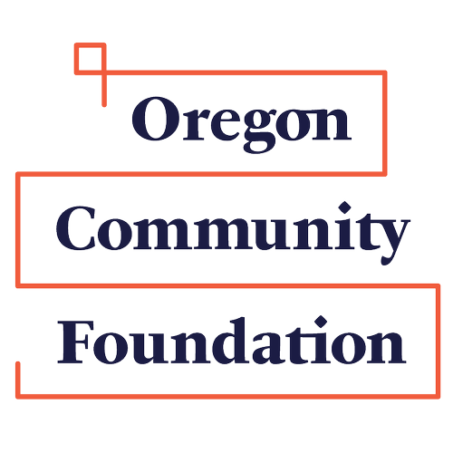 Logo for Oregon Community Foundation with the words 'Oregon Community Foundation' in blue text within a red outline box.