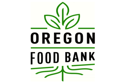 Logo of Oregon Food Bank with a green leaf and root design.