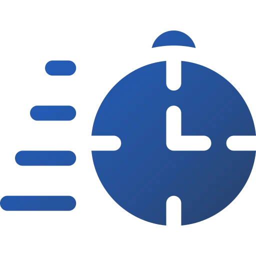 Icon of a stopwatch with lines indicating movement or speed on the left.