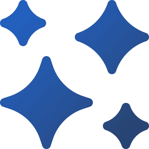 Four blue star shapes with varying sizes arranged randomly on a white background.