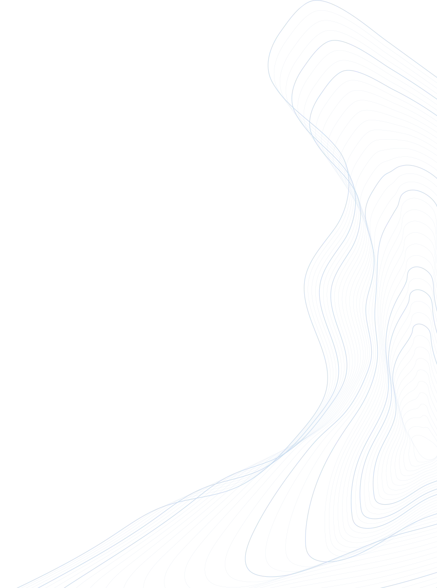 Topographic map with contour lines and landmass outline in blue and white.
