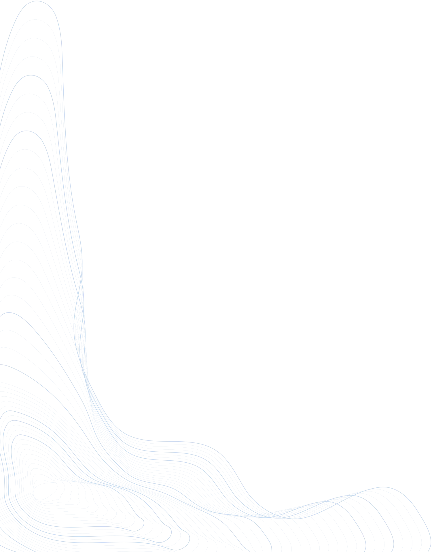 Topographic map with contour lines and landmass outline in blue and white.