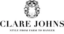Clare Johns logo with a stylized panda graphic and the text 'Clare Johns Style from Farm to Hanger'