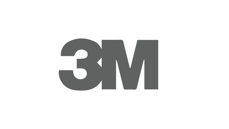 The image shows a black background with the gray and black 3M logo centered in the middle.