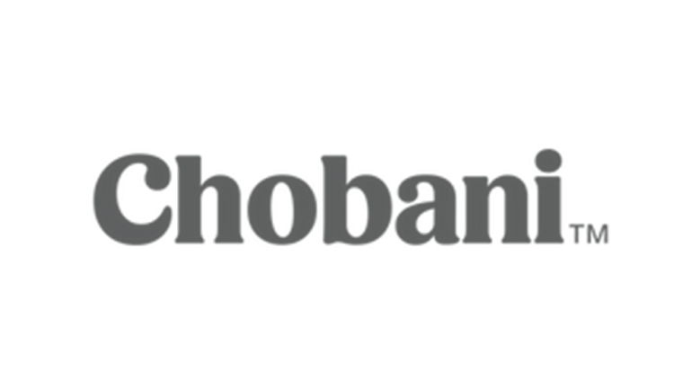 The logo for Chobani, featuring the brand name in bold, stylized font with a small graphic icon above, on a black background.