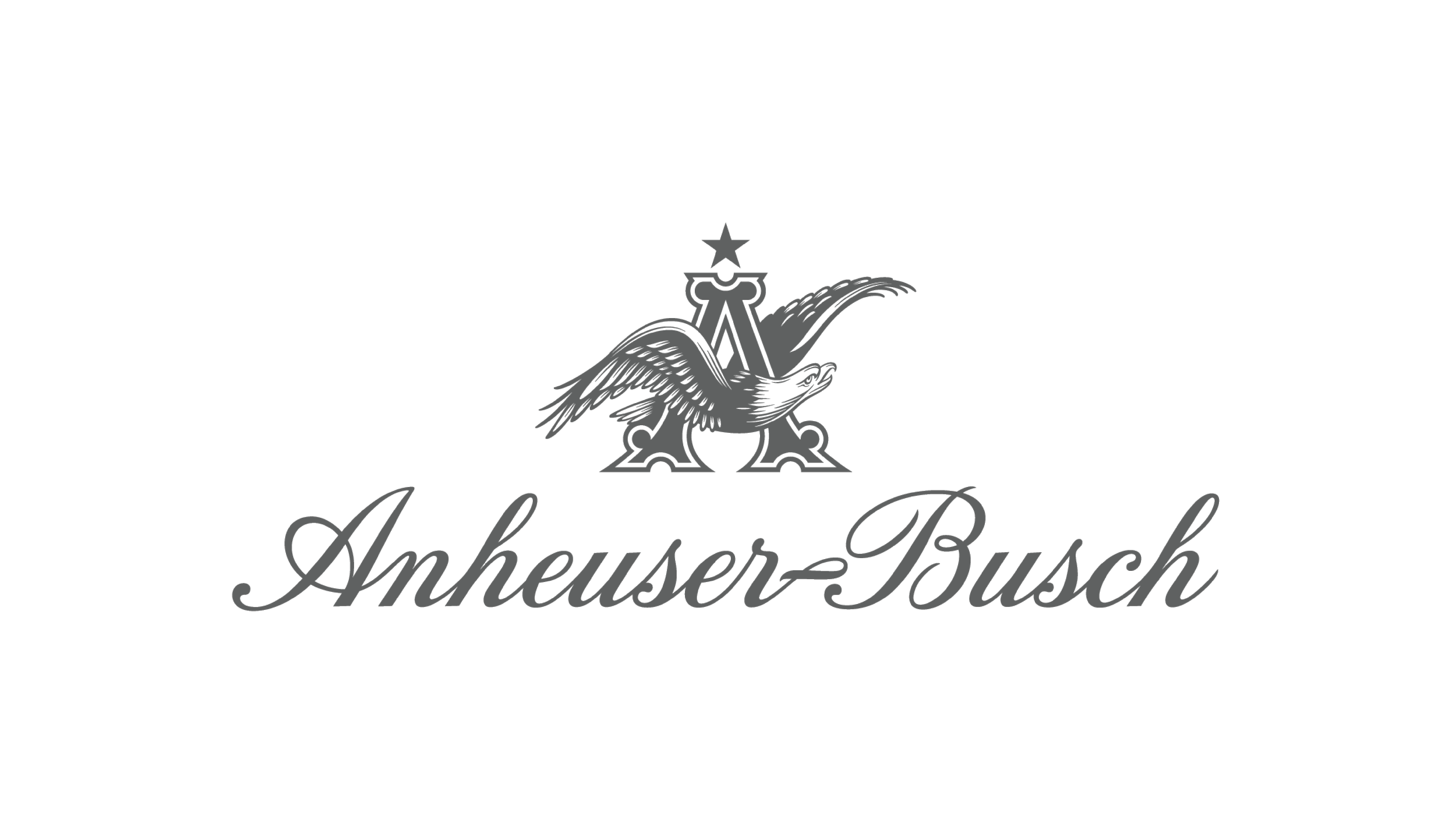 Logo for Amheuser-Busch featuring a stylized eagle with a star above it and the brand name in cursive script.