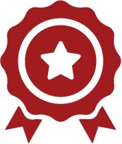 Red and white award ribbon with a star in the center