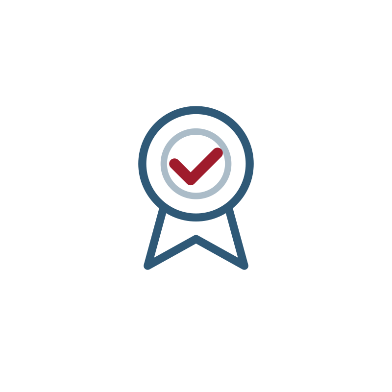 Icon of a certificate or award ribbon with a check mark inside