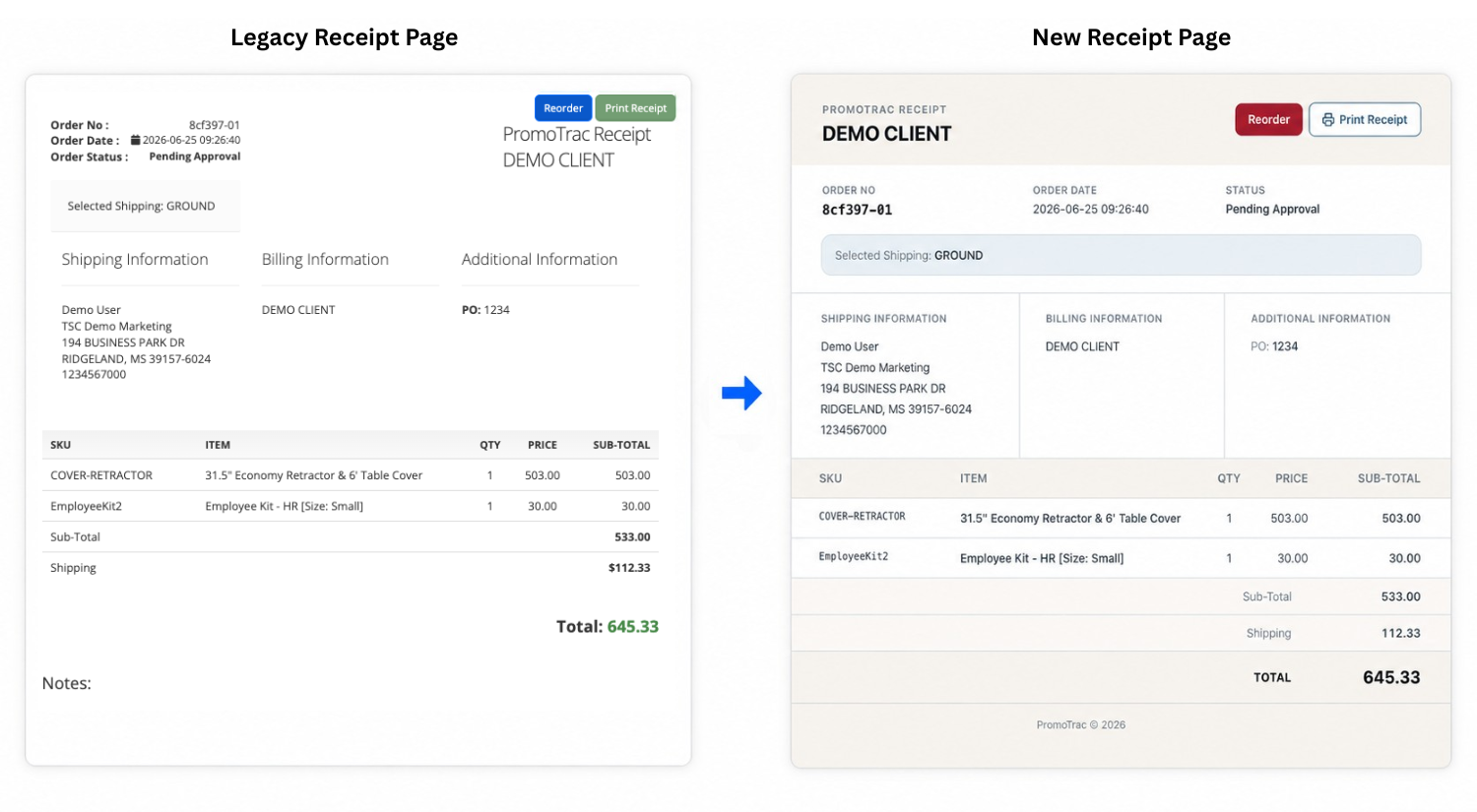 Updated Receipt Page