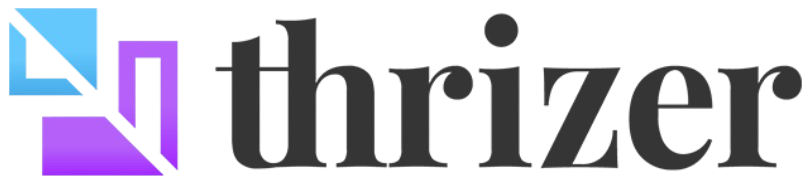 Thrizer Logo in Black Lettering with Blue and Purple Squares for Mattilyn Millman Connective Healing Therapy Payment Link