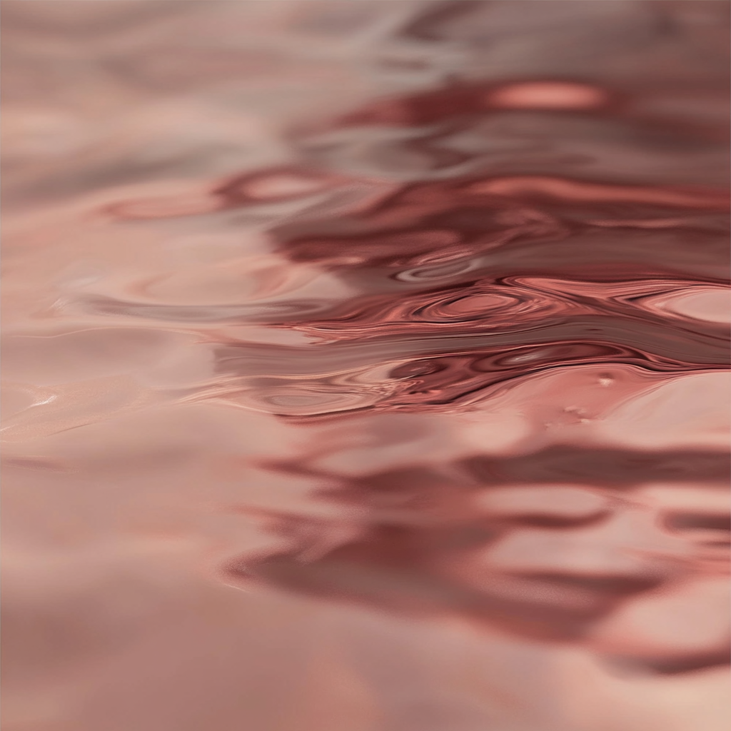 Close-up of a copper-colored, metallic, reflective water surface with gentle ripples