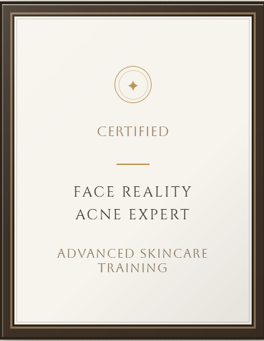 Certificate for Face Reality Acne Expert Advanced Skincare Training