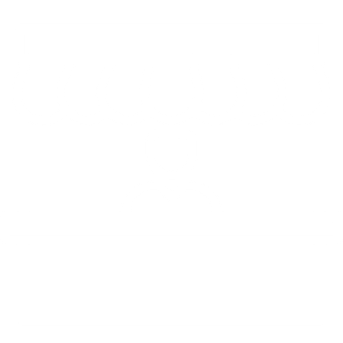 Outline of a person standing behind a market stall with a striped canopy.
