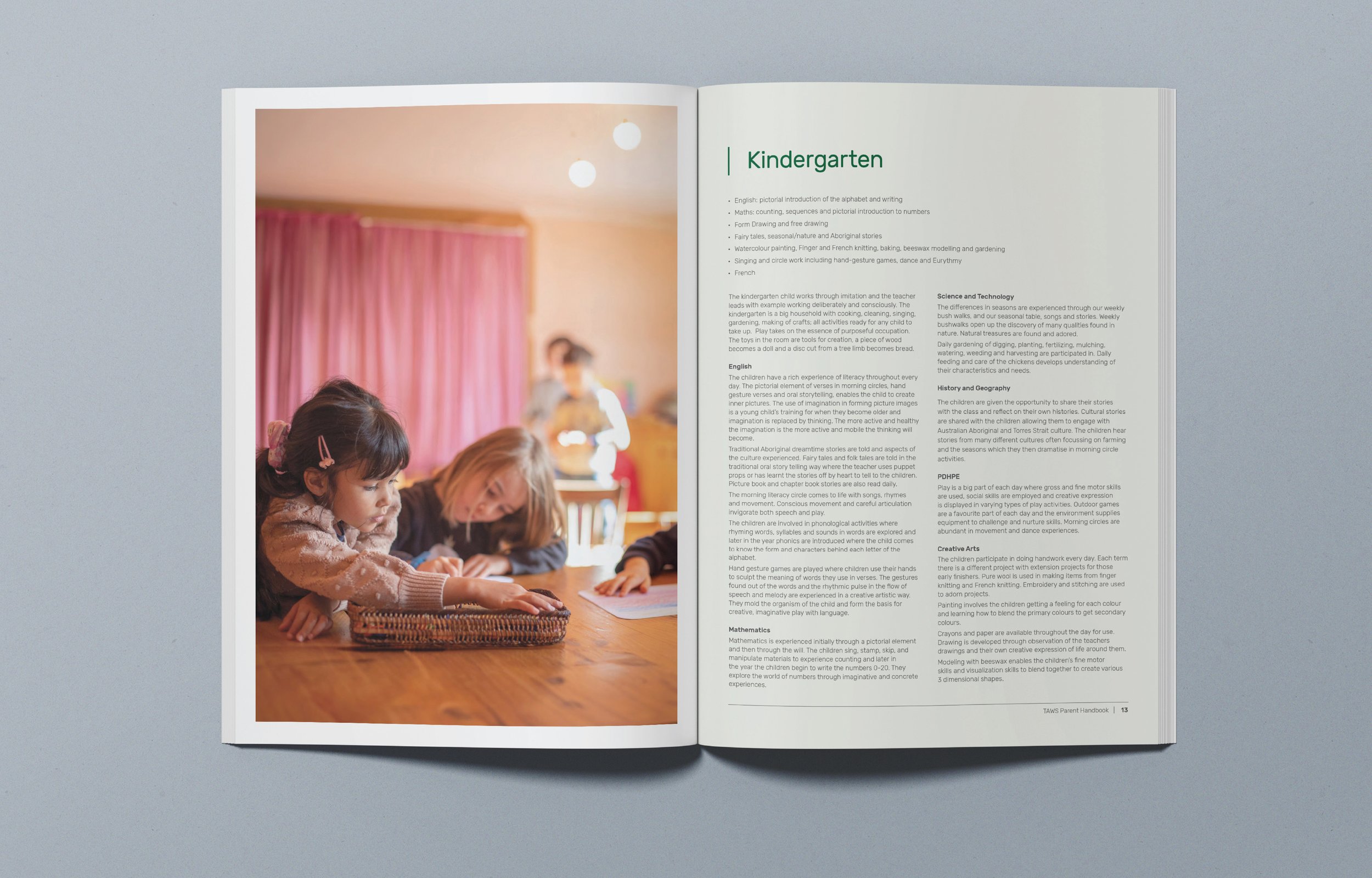 The Armidale Waldof School parent handbook design spread