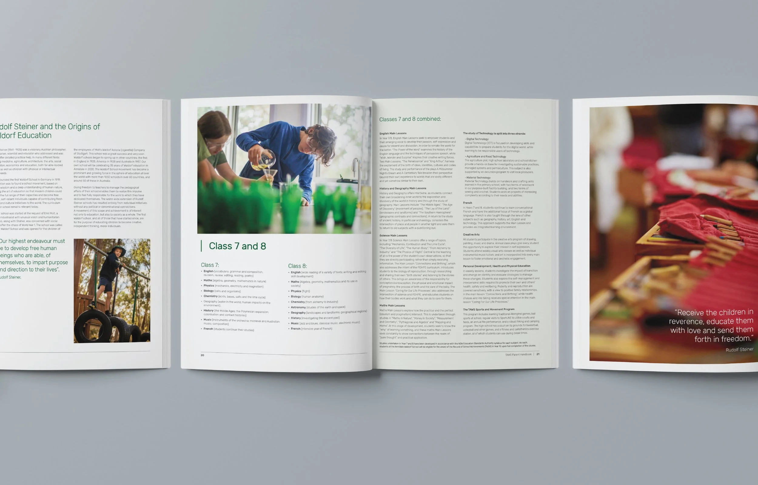 The Armidale Waldof School parent handbook design spread