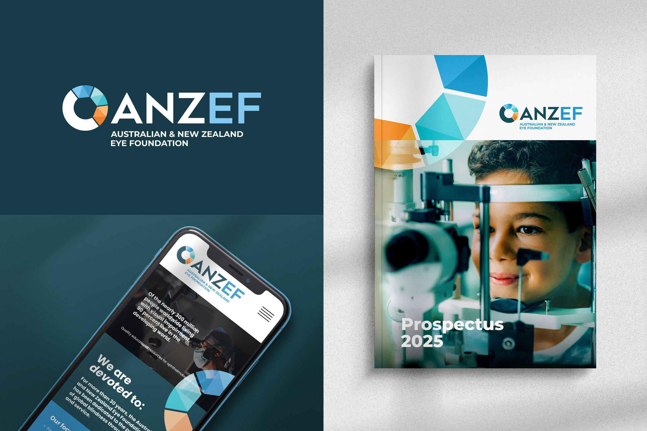 ANZEF logo, iPhone mockup and report cover
