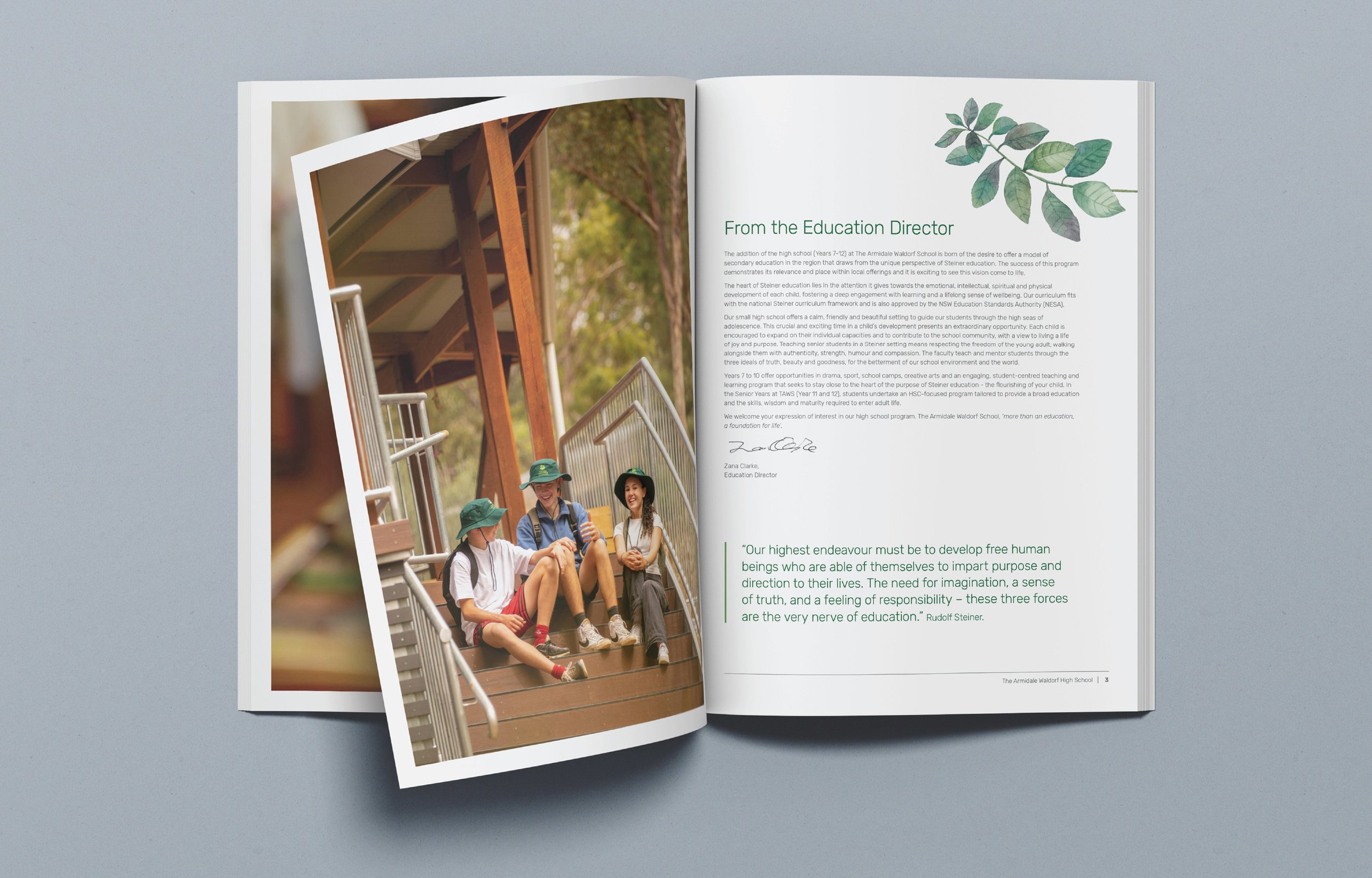 The Armidale Waldof School parent handbook design spread