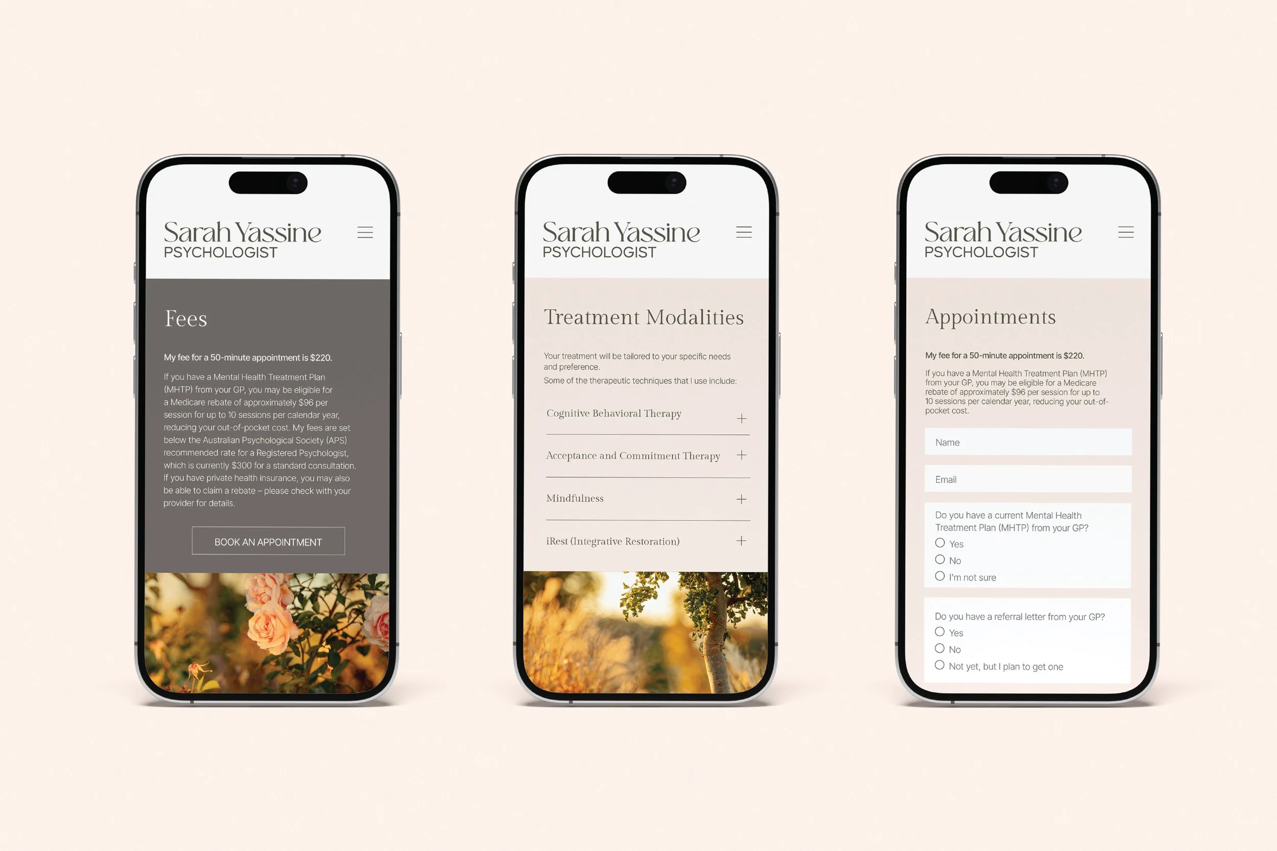 Sarah Yassine Psychology website mobile view