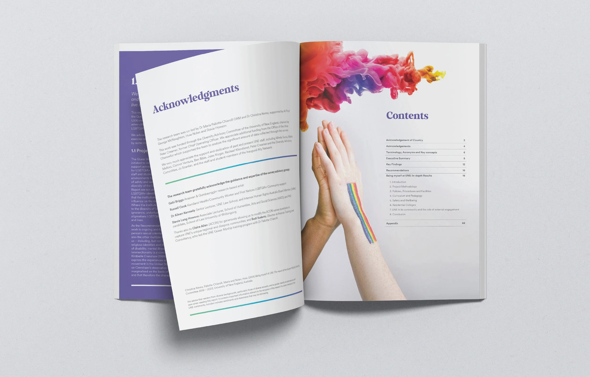 Being Myself at UNE report sample spread mockup