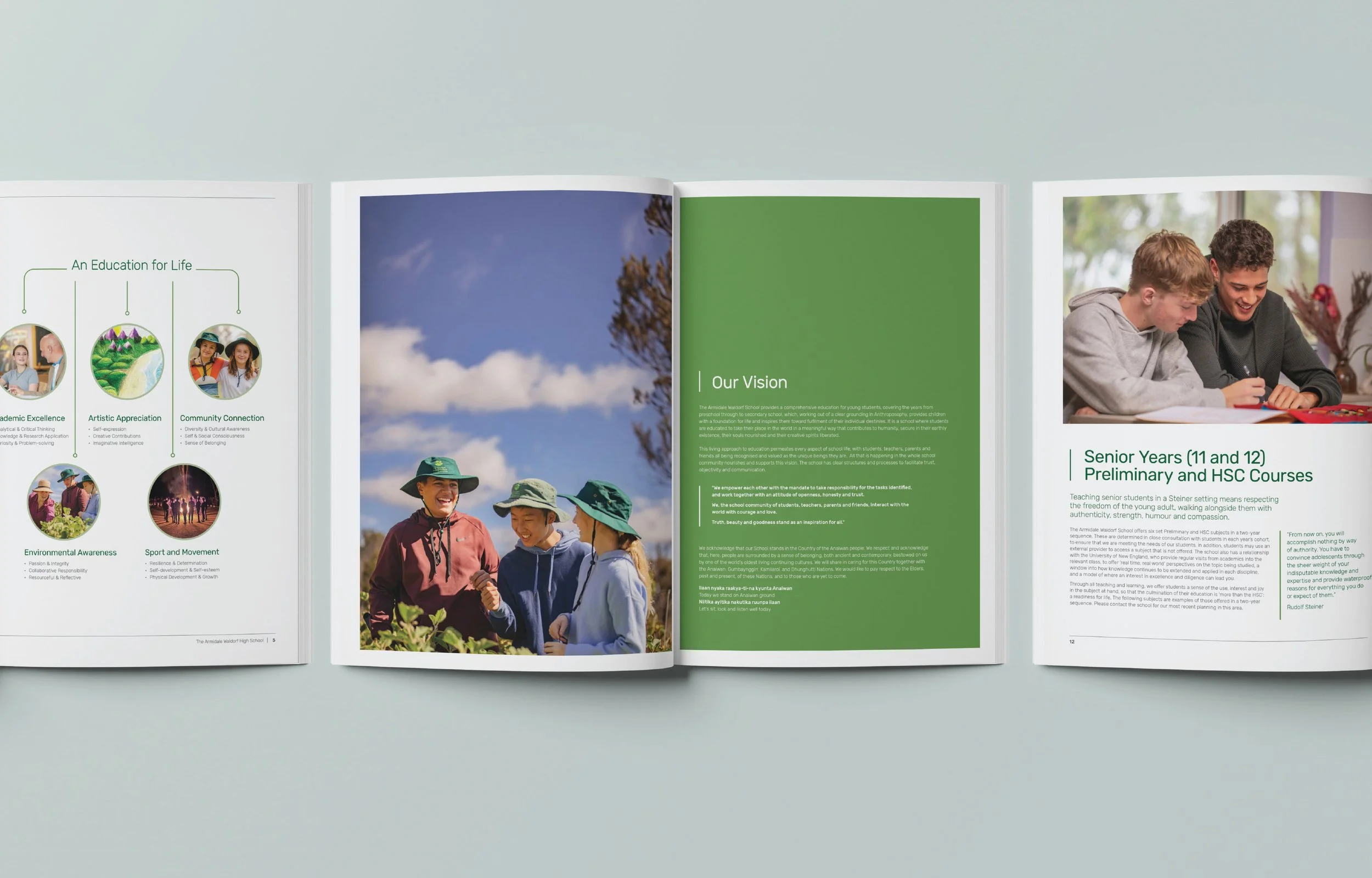 The Armidale Waldof School parent handbook design spread
