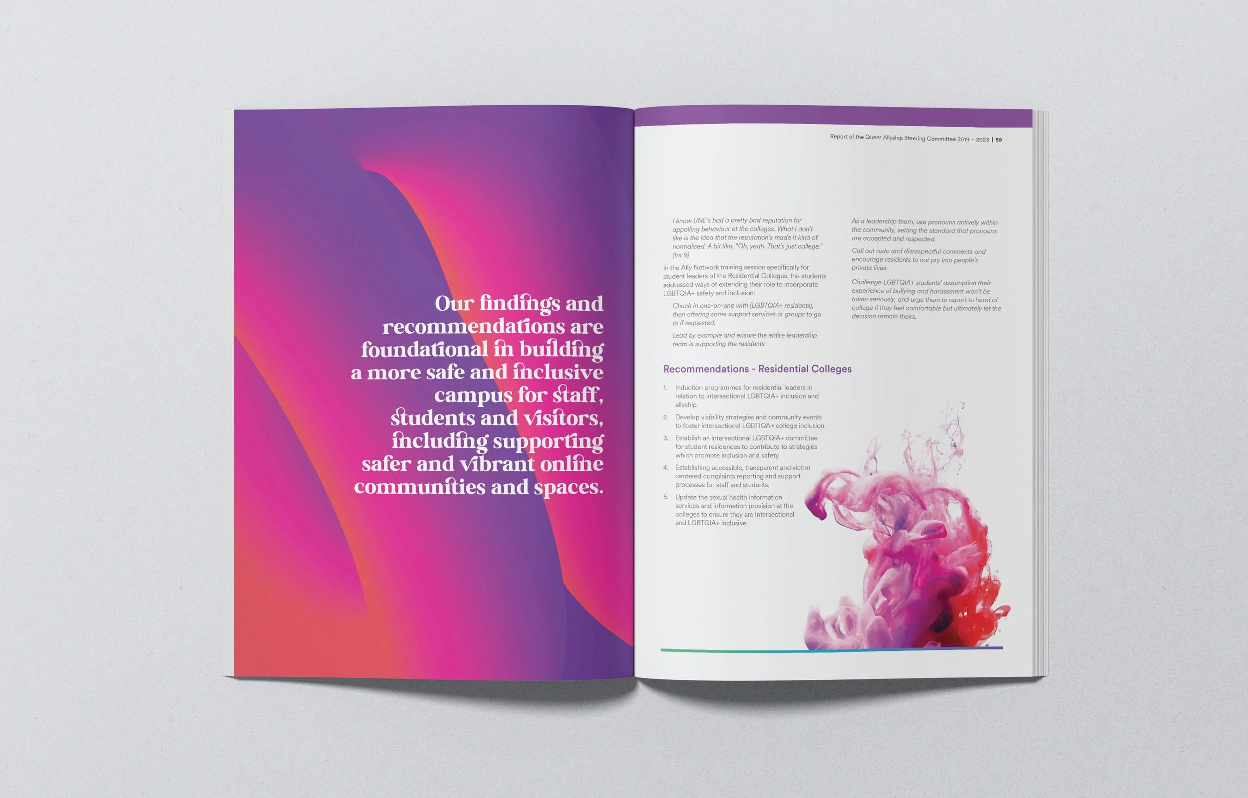 Being Myself at UNE report sample spread mockup