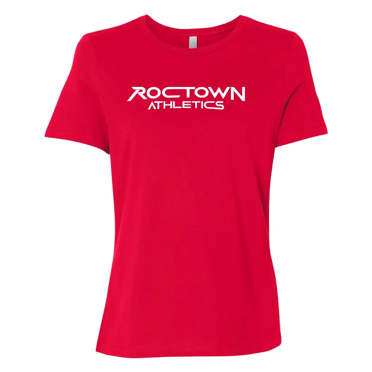 Red athletic t-shirt with 'ROCTOWN ATHLETICS' logo in white across the chest.