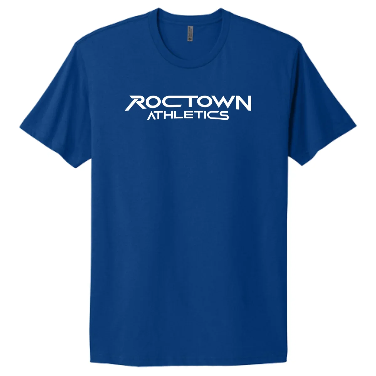 Blue T-shirt with 'ROCTOWN ATHLETICS' printed in white across the chest.