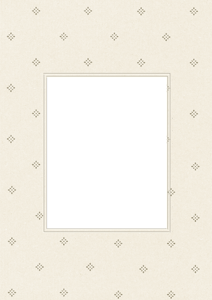 Photograph of a blank black picture frame hanging on a beige wall with small, evenly spaced floral pattern.