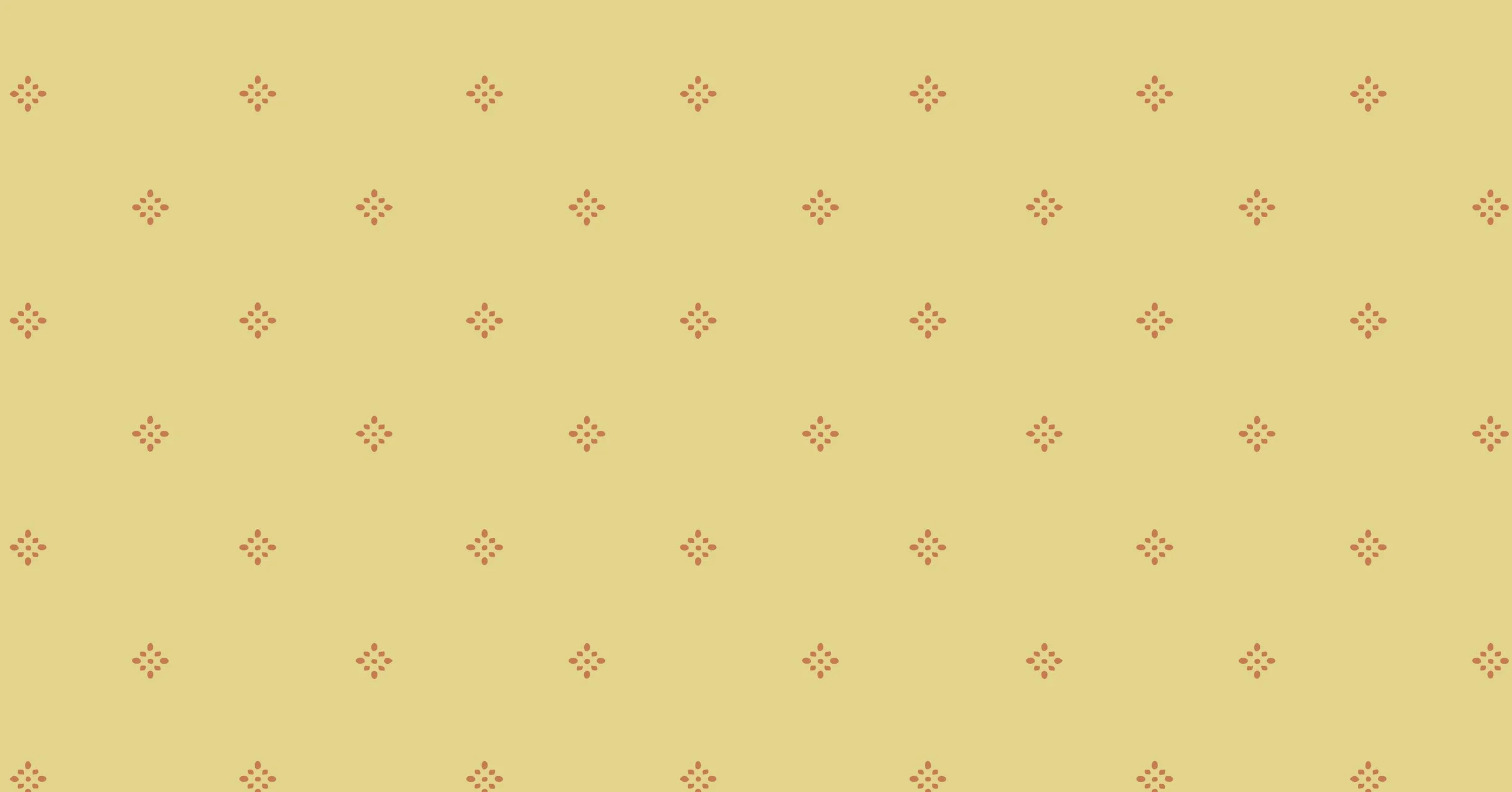 A beige background with a repeating pattern of small red flower shapes arranged in a grid.