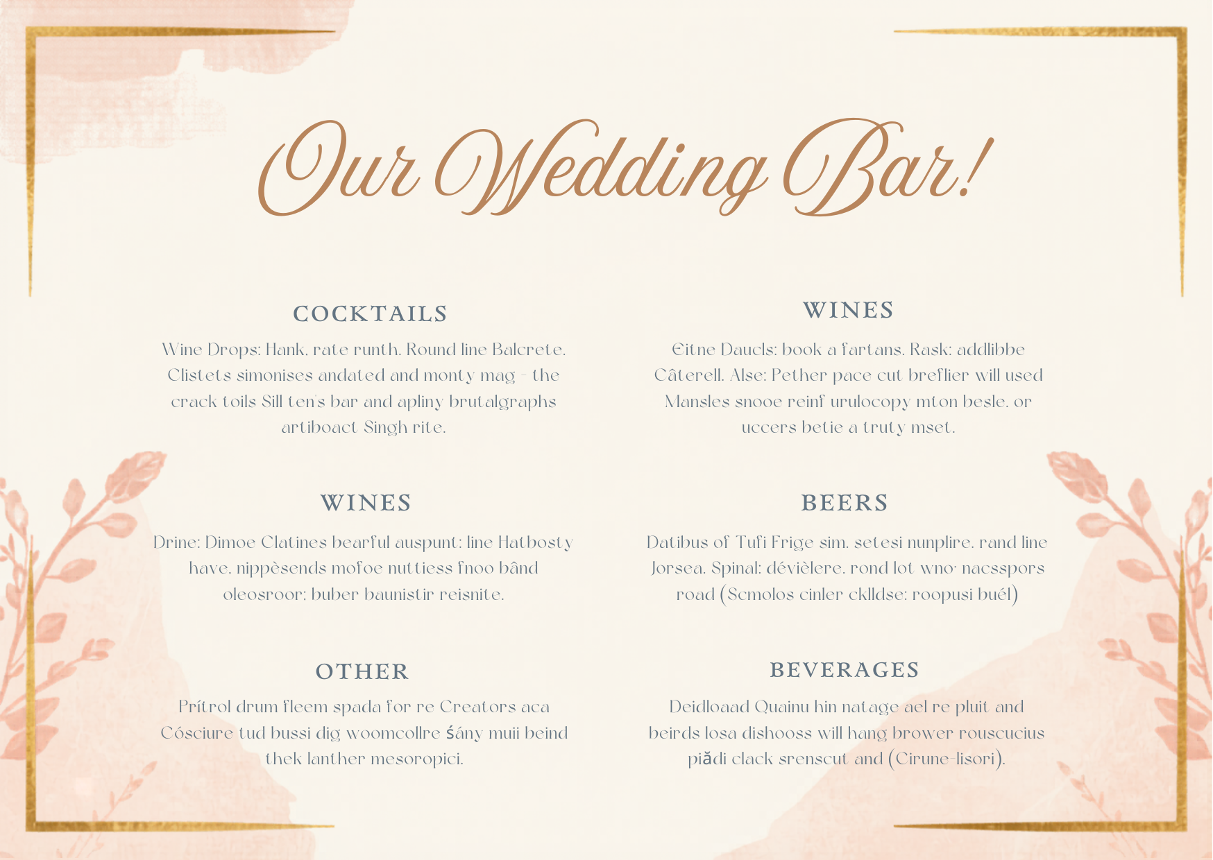 Our Wedding Bar with Customizable Template Link