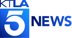 A blue background with a large white number five and a stylized blue logo, resembling a TV station logo.