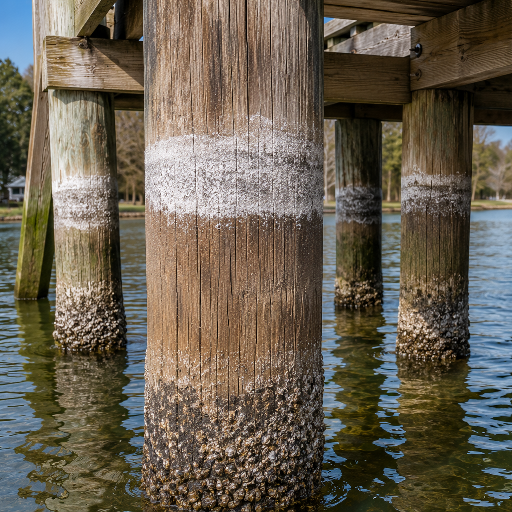 What Causes White Salt Lines on Boat Dock Pilings