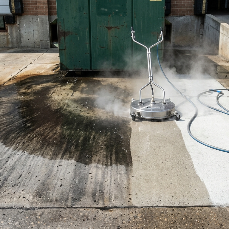 Why Warehouse Dumpster Pads Develop Permanent Grease Halos