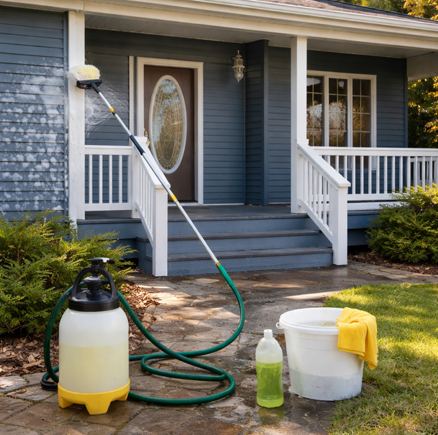 vinyl siding soft wash removing green algae streaks