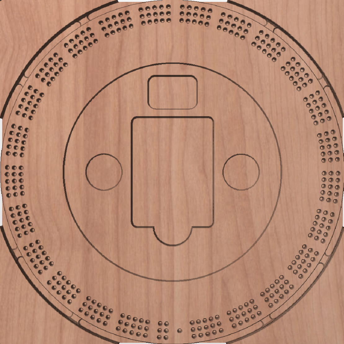 The Vcarve display of a cribbage board piece