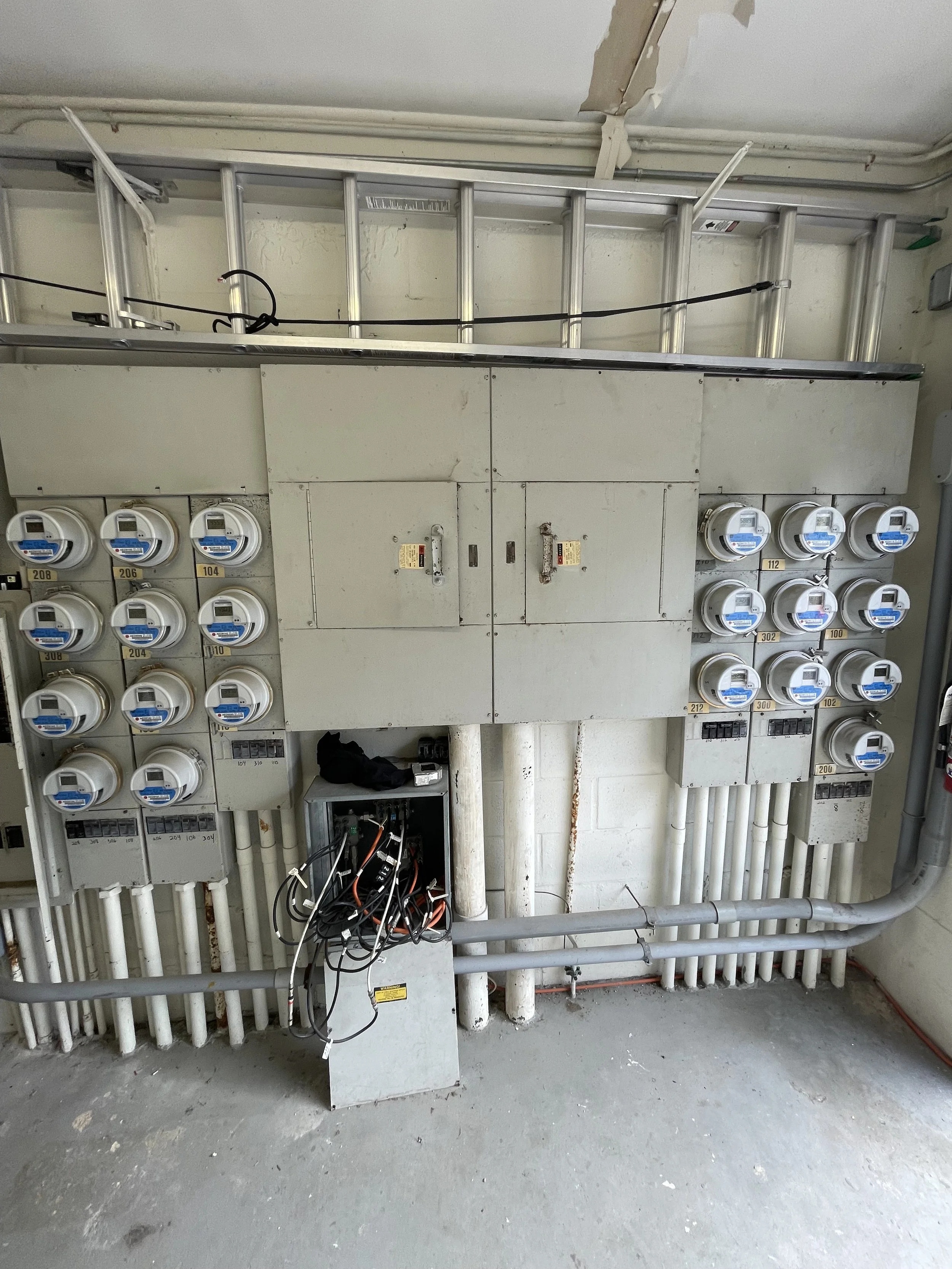 3-story building electrical room and meter center.