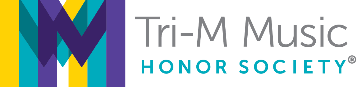 Logo of Tri-M Music Honor Society featuring a stylized 'M' with colorful stripes and the organization name.