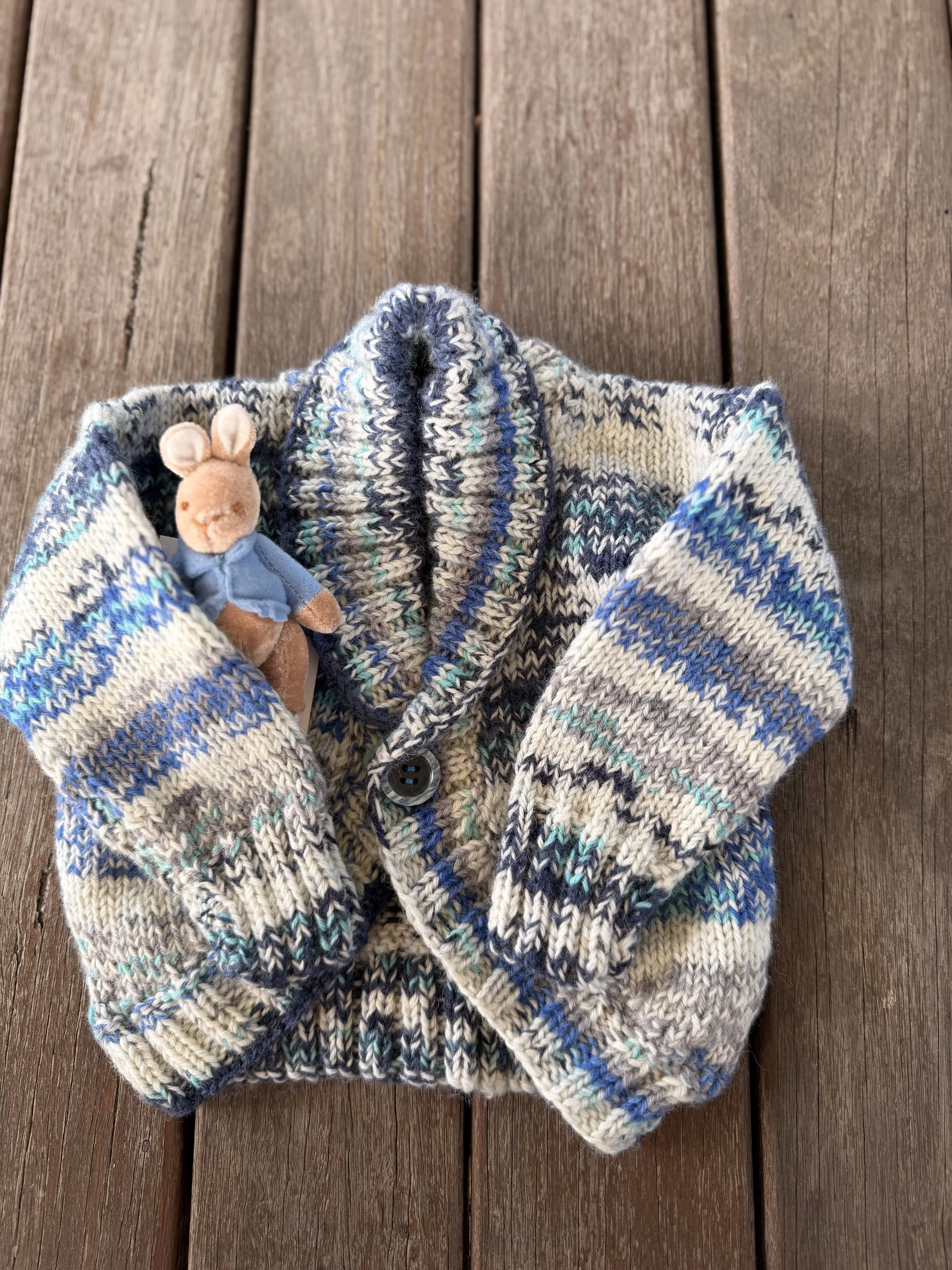 Blue white baby cardigan (3-6 months)