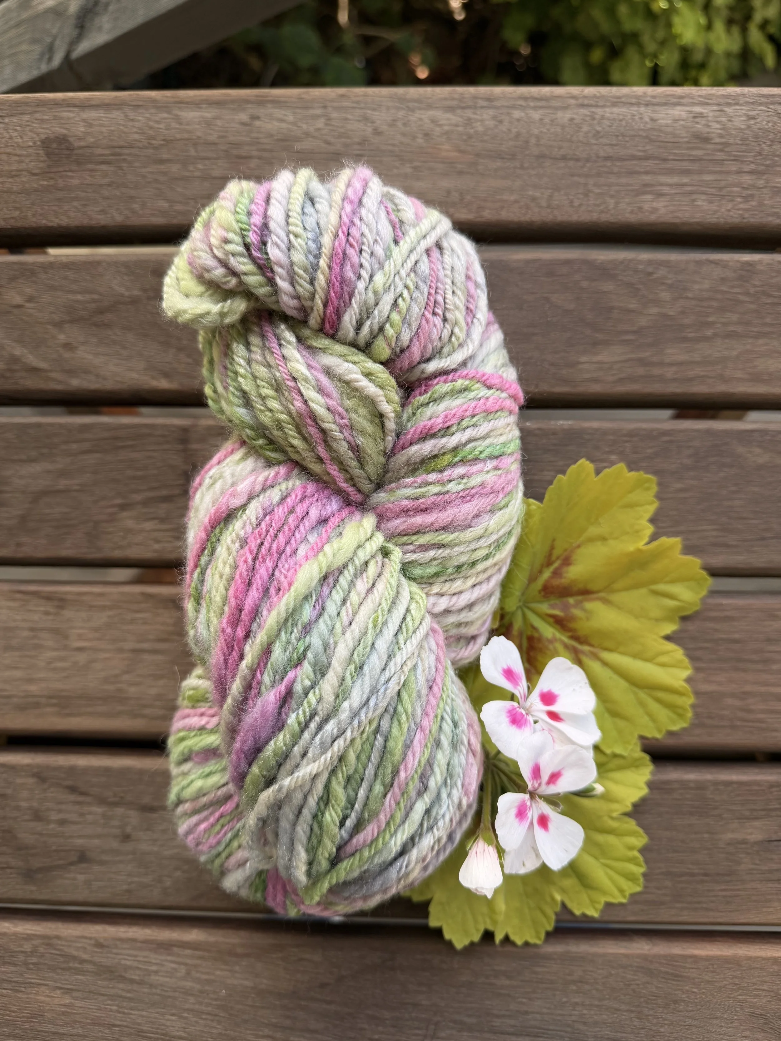Pink/green handspun wool