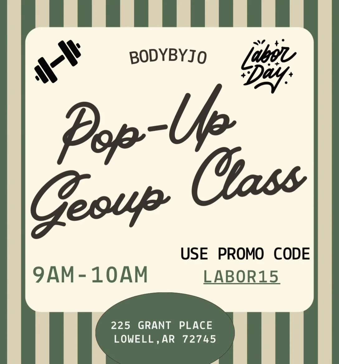 ✨✨JOIN US FOR A LABOR DAY SWEAT SESSION- Great Music, Amazing Full Body Strength Class, and some top notch women to start your Monday off RIGHT! 
Use PROMO CODE : LABOR15 to enjoy a discounted class on us!!! Bring a friend or 3! You will NOT be disap