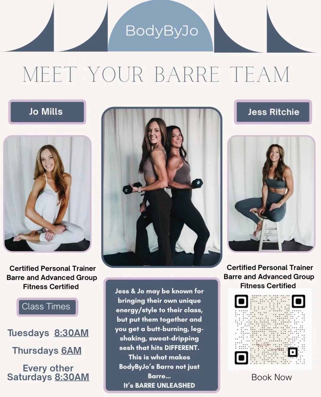 ✨Barre-UNLEASHED 
Meet Jess and Jo- AKA &ldquo;Combo Queen&rdquo; and &ldquo;Basic Baddie&rdquo; &hellip; We absolutely love instructing Barre- it&rsquo;s a passion bc we know how important it is for balance, toning the small/secondary muscles to hel