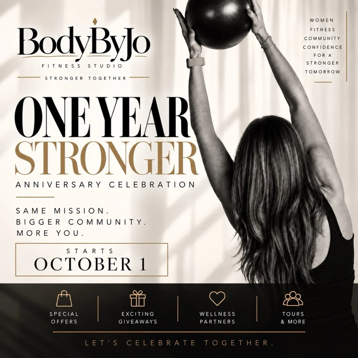 BodyByJo is turning ONE- October 1st marks our  1 year anniversary and we are celebrating the whole month of October! ✨🤍 Keep an eye out for promos, enter to win prizes, and find a gym for you! #bodybyjo #hbd #1year