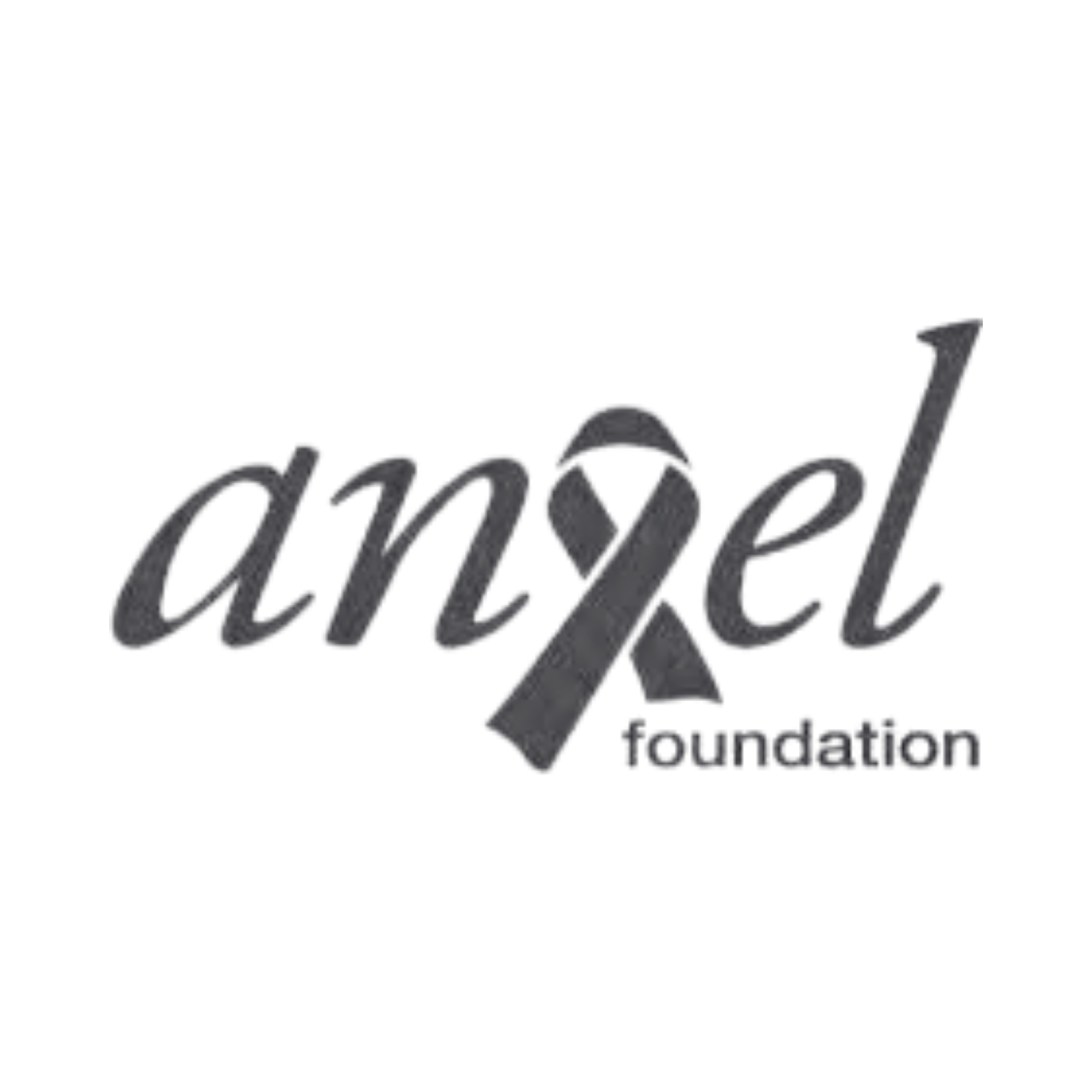 Logo for the Minnesota Angel Foundation, Black text that reads "angel" and "foundation" with the "g" in angel being formed by a cancer ribbon.