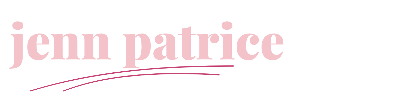 Pink text that says "jenn parice" with two pink curved lines underneath.