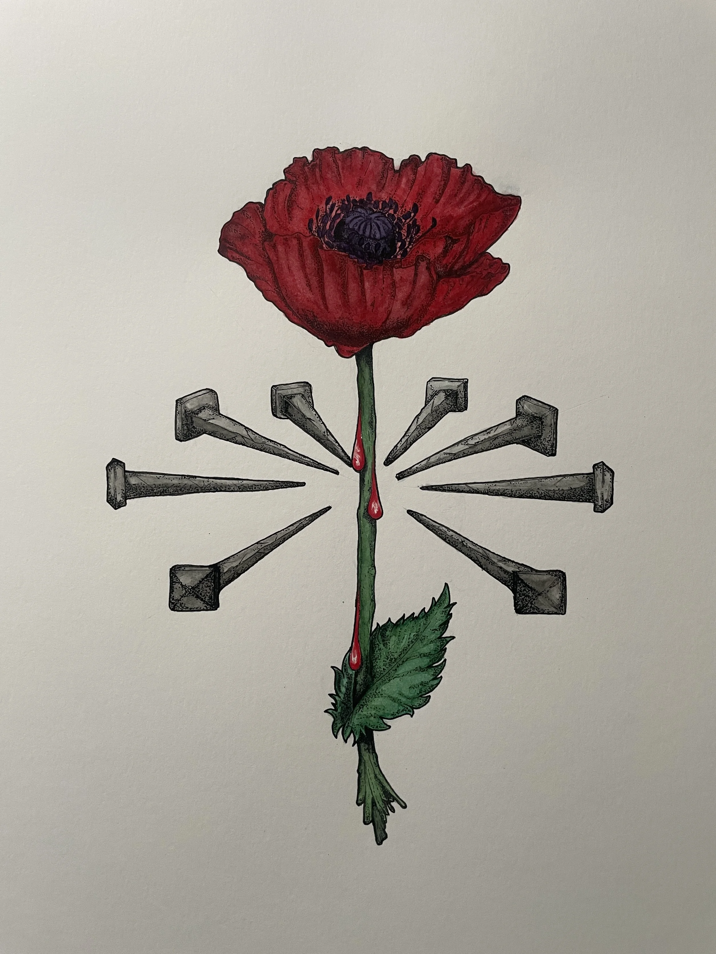 "Anesthetic" Ink and watercolor on paper