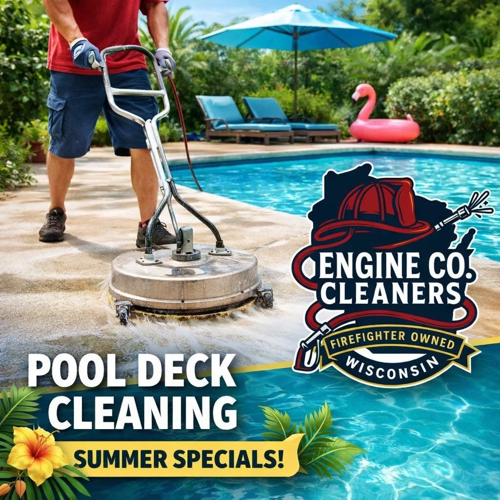 Your pool deck might be the most used surface this summer&hellip; is it ready? ☀️

Over time, pool decks build up:
🟢 Algae (slippery &amp; dangerous)
⚫ Mold &amp; mildew
🌫️ Dirt that dulls the entire area

If you&rsquo;re in Waukesha and searching 