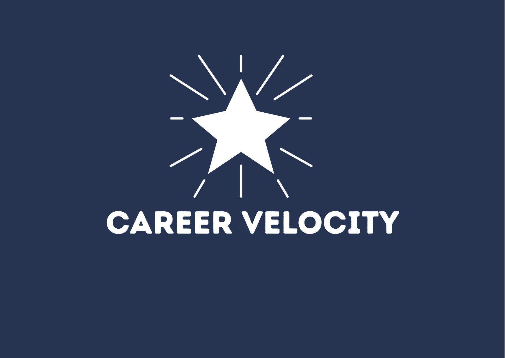 A navy blue background with a white star icon and radiating lines above it. Below the star, the text reads "CAREER VELOCITY" in bold white letters.