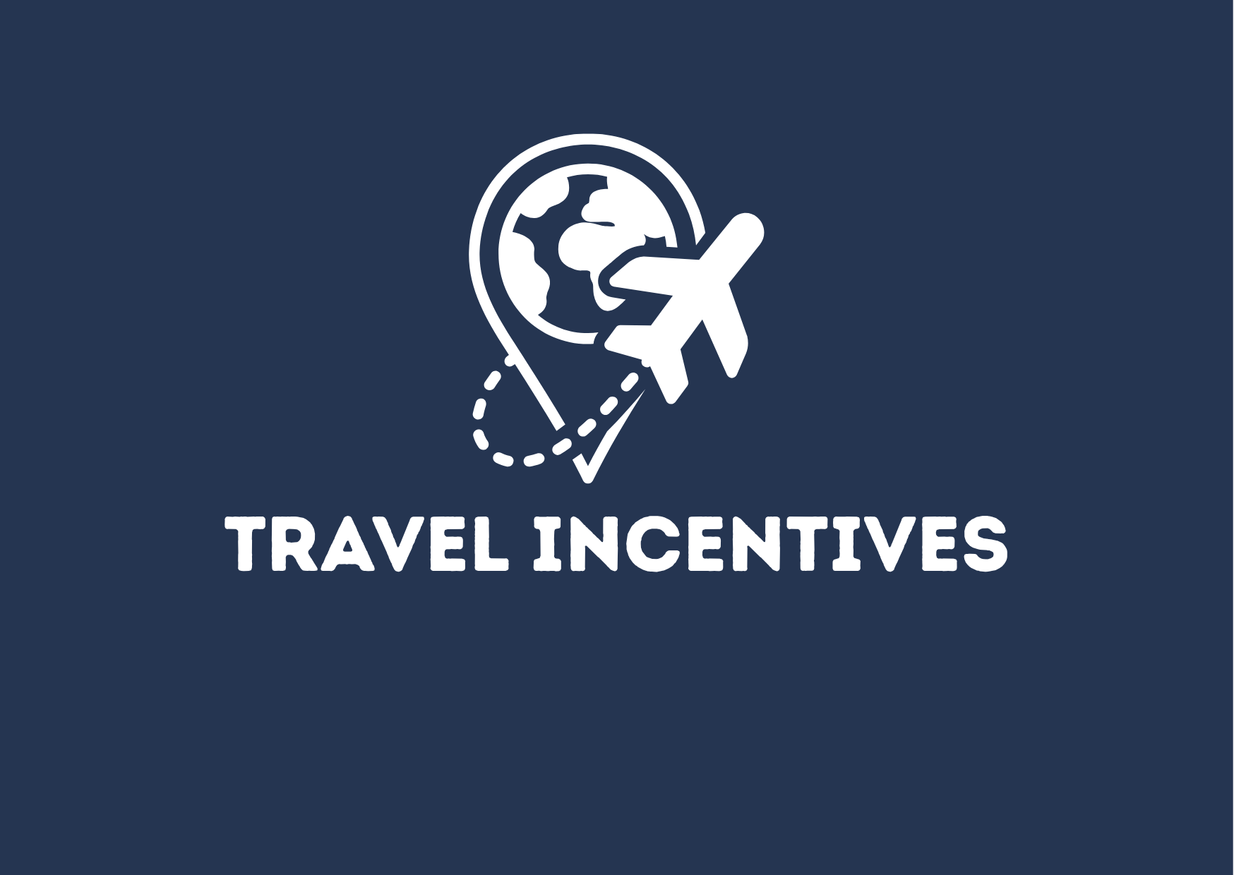Graphic with a globe, airplane, and location pin icons above the text 'Travel Incentives' on a dark blue background.