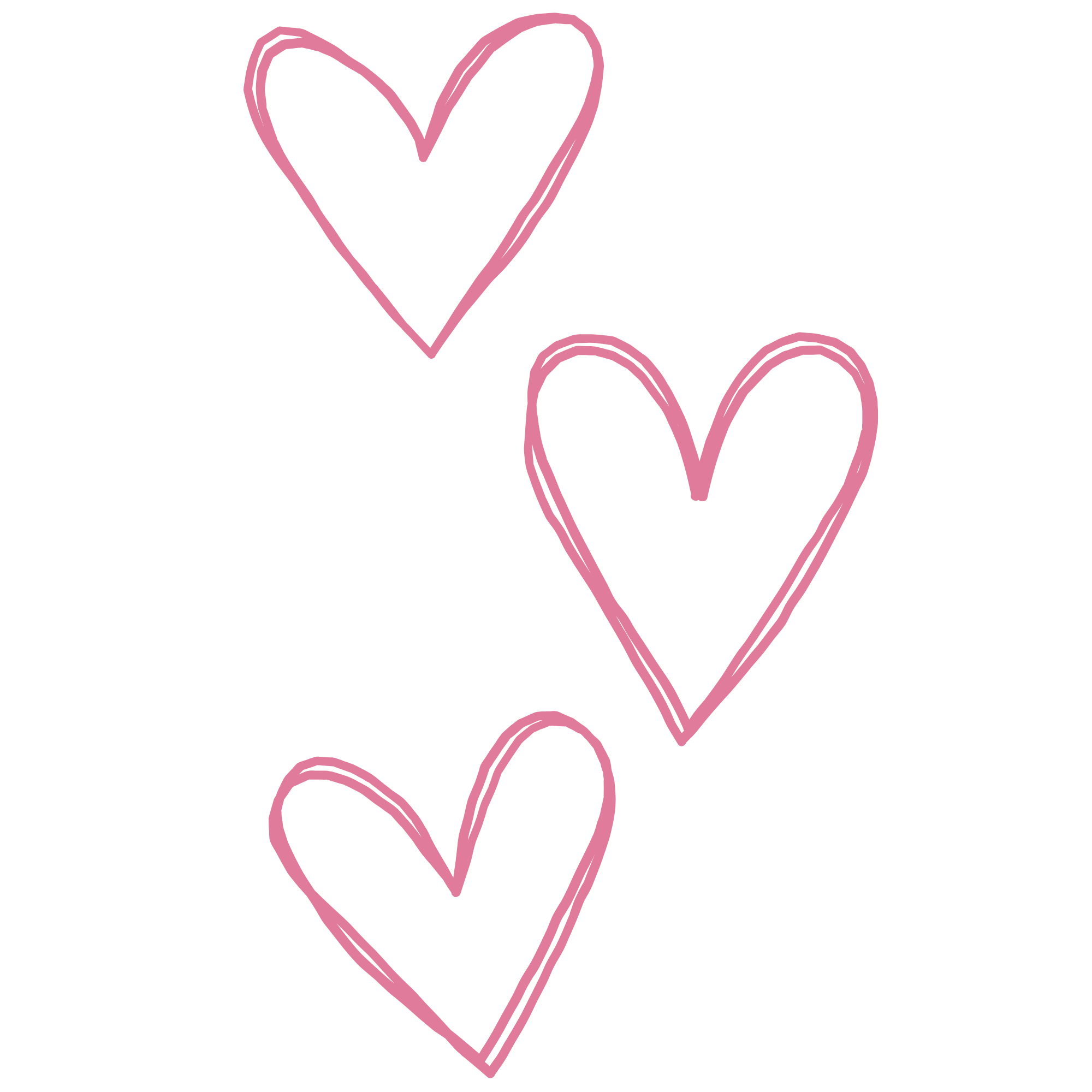 Hand-drawn pink and coral hearts with the words "I love you" written in black script.